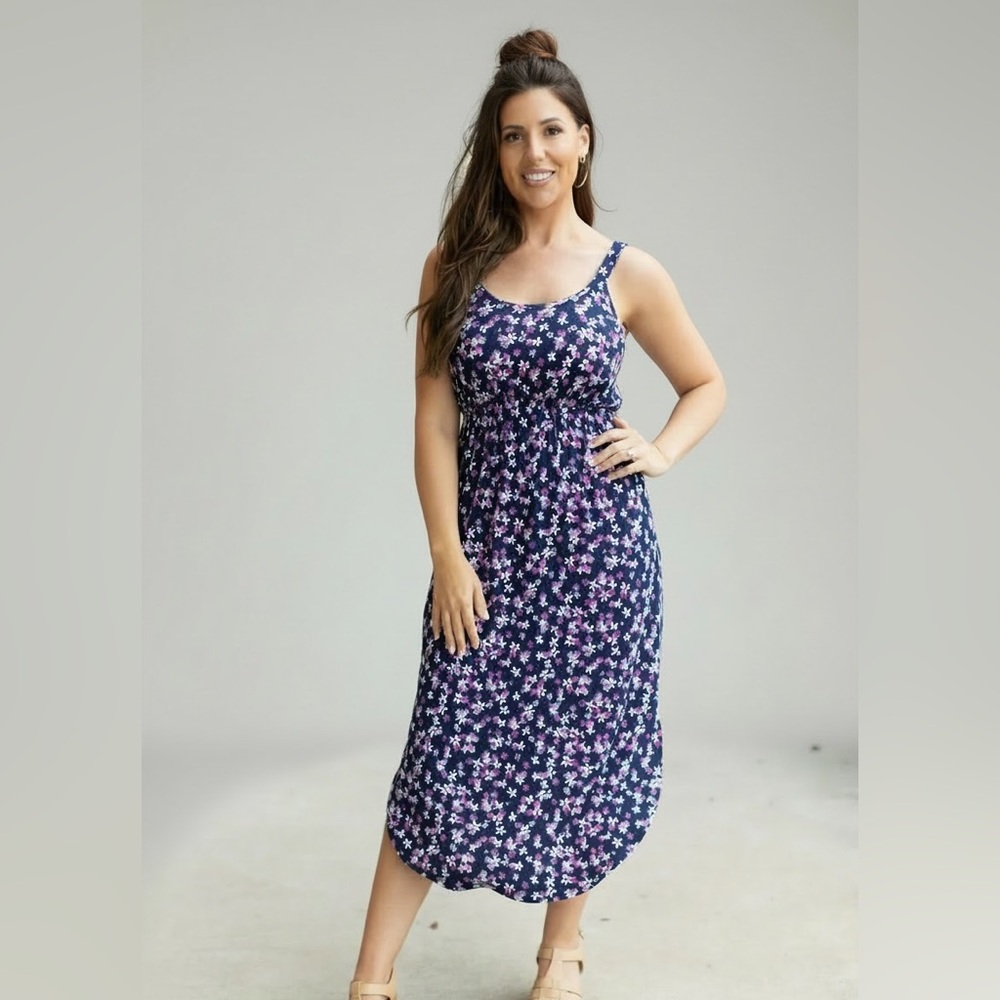 Michelle Mae Raegan cottage midi dress Navy pink floral size XL